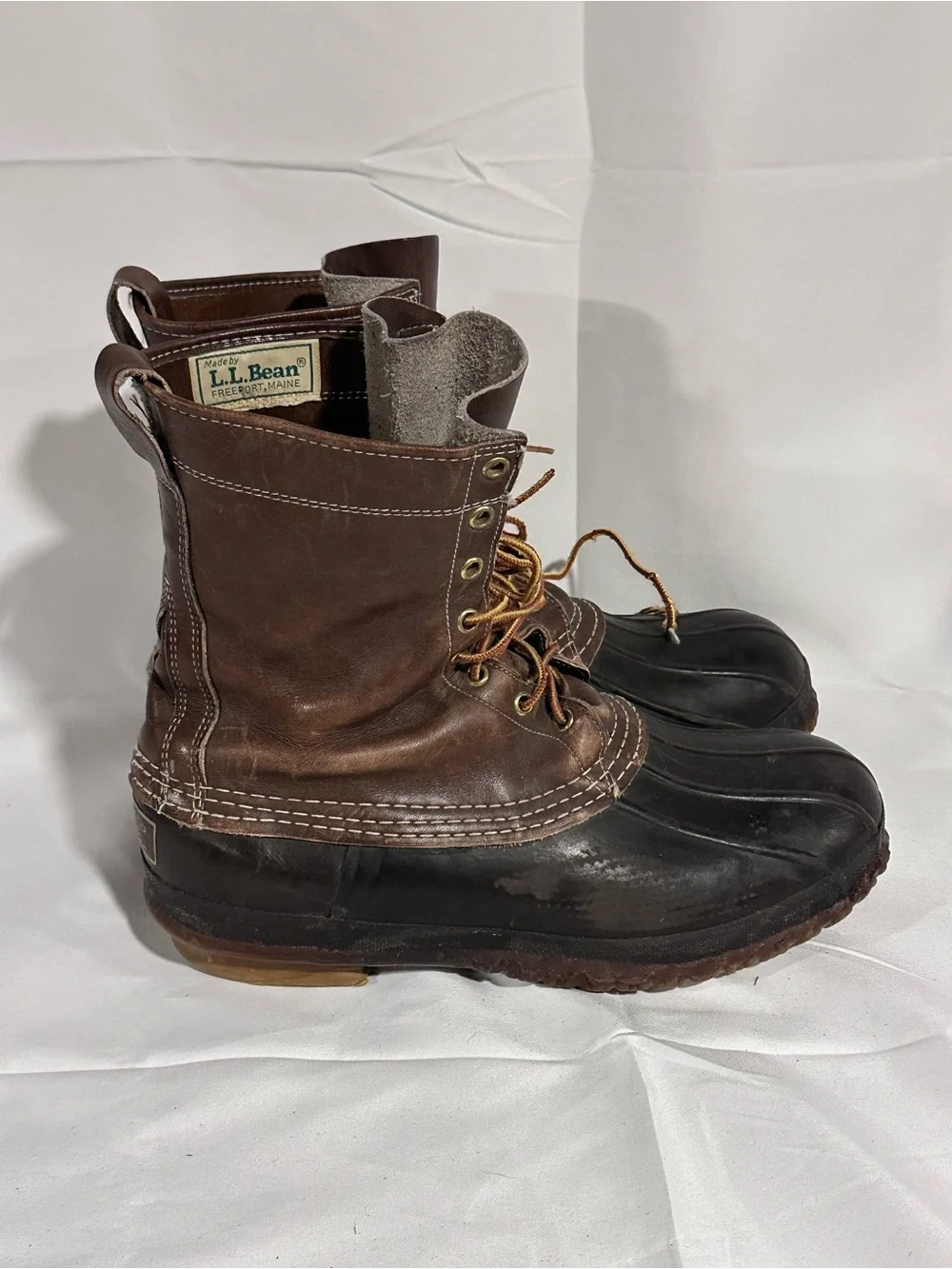L.L. Bean Dark Brown Leather and Black Rubber Waterproof Duck Boots